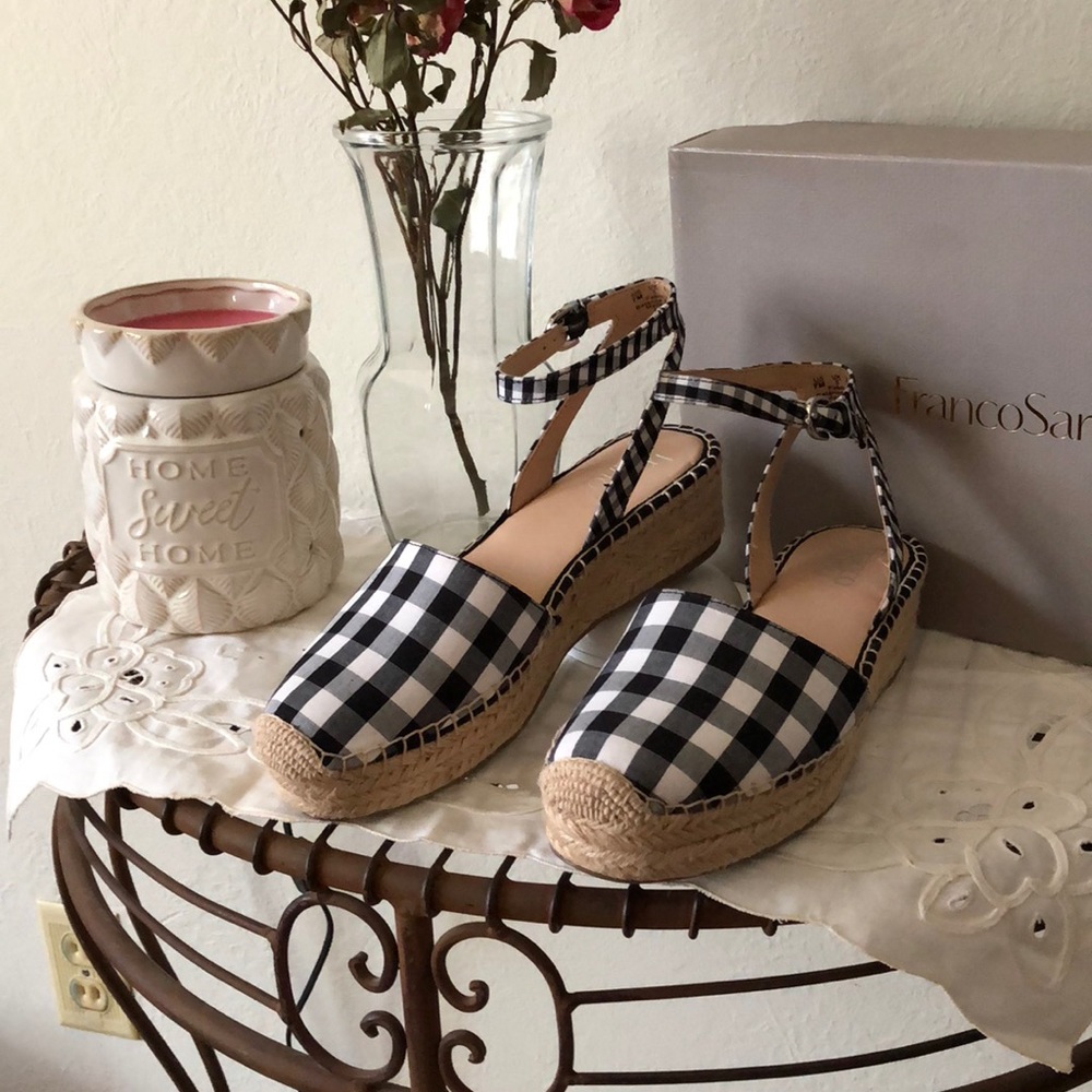 Franco Sarto black/white checked espadrilles, 7.